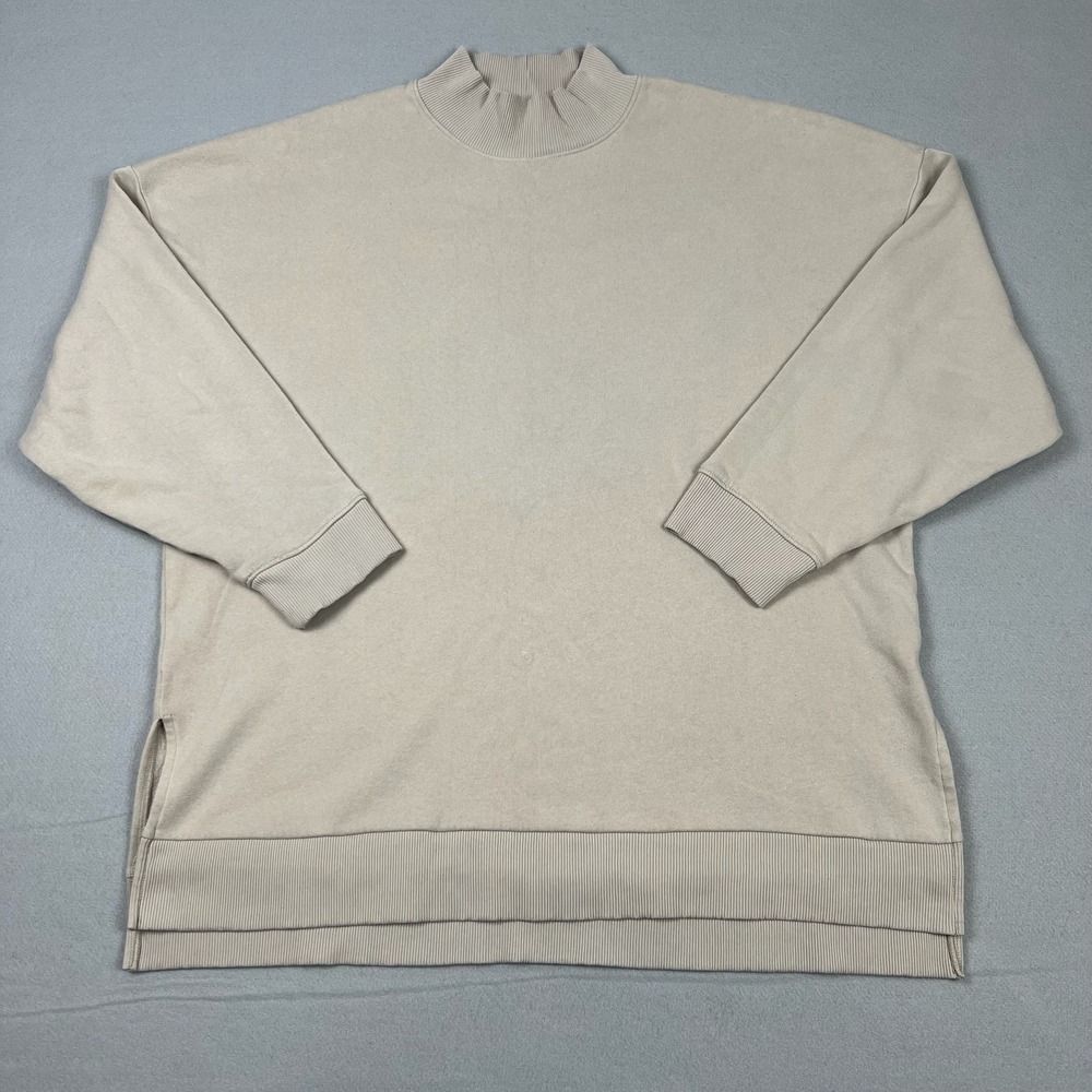 American Eagle Women's XL Mock Neck Tan Oversized Pullover Fleece Sweatshirt